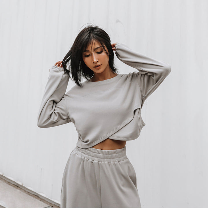 Women's wide lounge pants set with high comfort waistband and short sweatshirt Mune Fashion