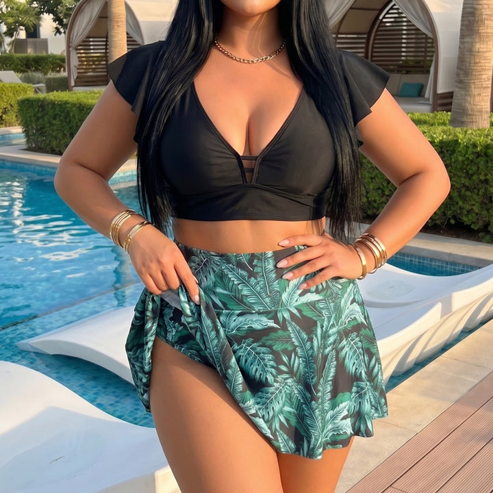 Women's bikini top with elegant wrap detail and floral under skirt Mune Fashion