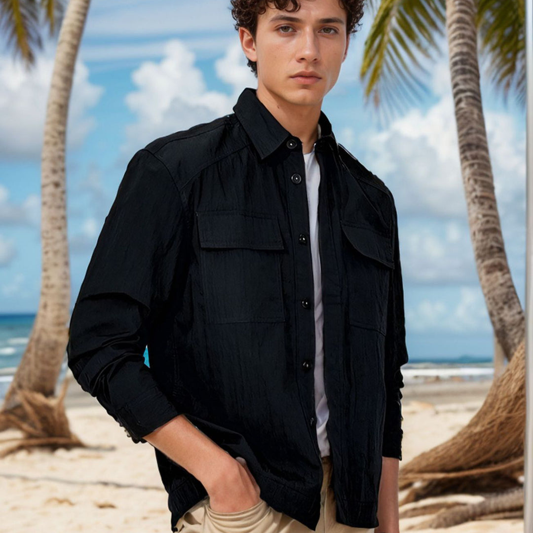Men's Lightweight Field Overshirt with Patch Chest Pockets and Shirt Collar Mune Fashion