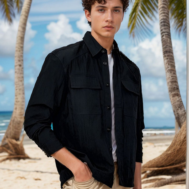 Men's Lightweight Field Overshirt with Patch Chest Pockets and Shirt Collar Mune Fashion