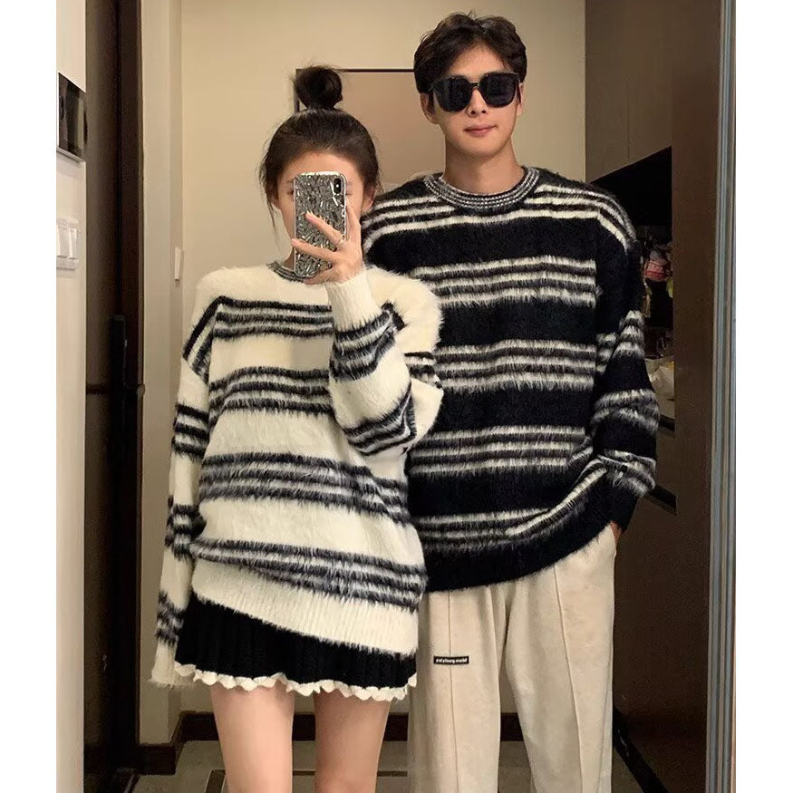 Women's Cozy Striped Chunky Knit Sweater Mune Fashion