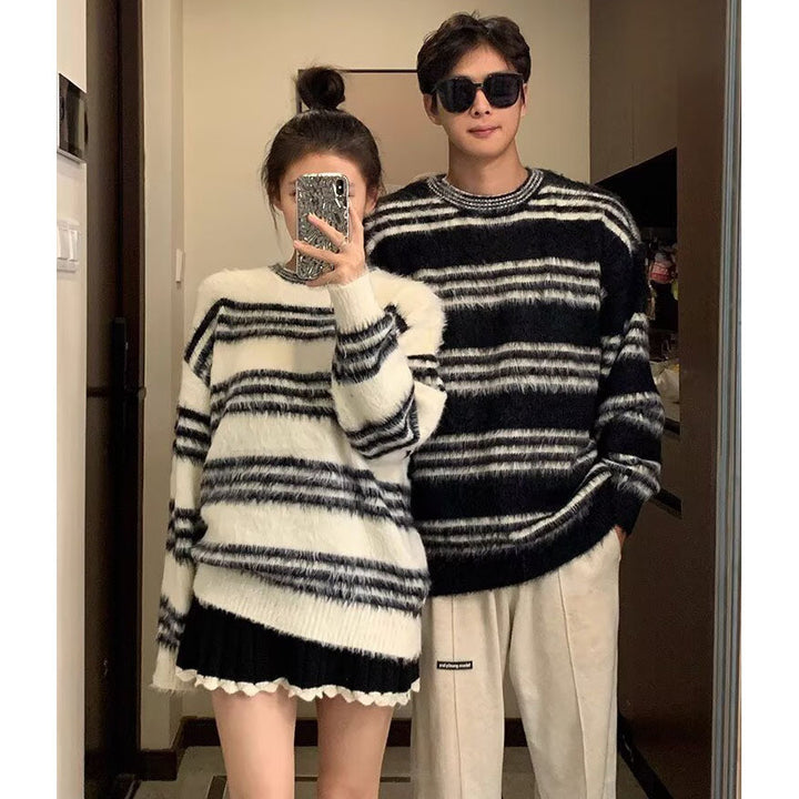 Women's Cozy Striped Chunky Knit Sweater Mune Fashion