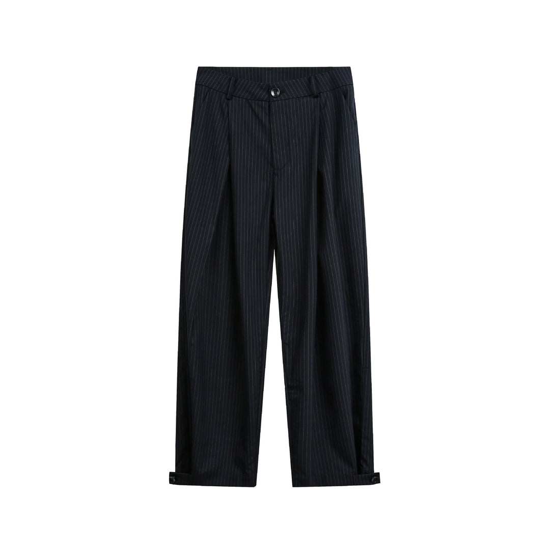 Women's High-Rise Wide Suit Trousers with Creases, Pinstripes, and Adjustable Cuff Mune Fashion