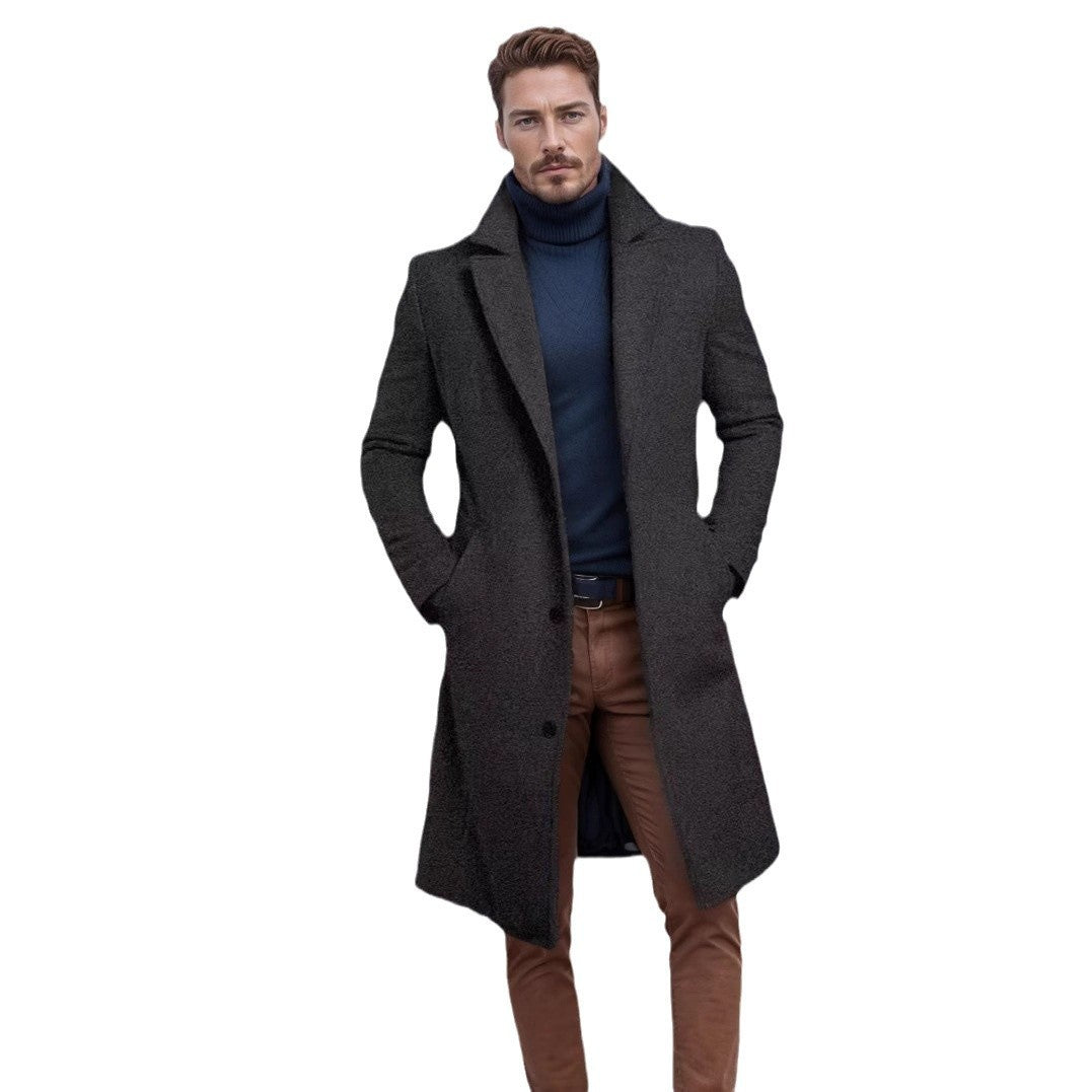 Men's Long Tailored Coat with Wide Lapels and Noble Wool Blend Mune Fashion