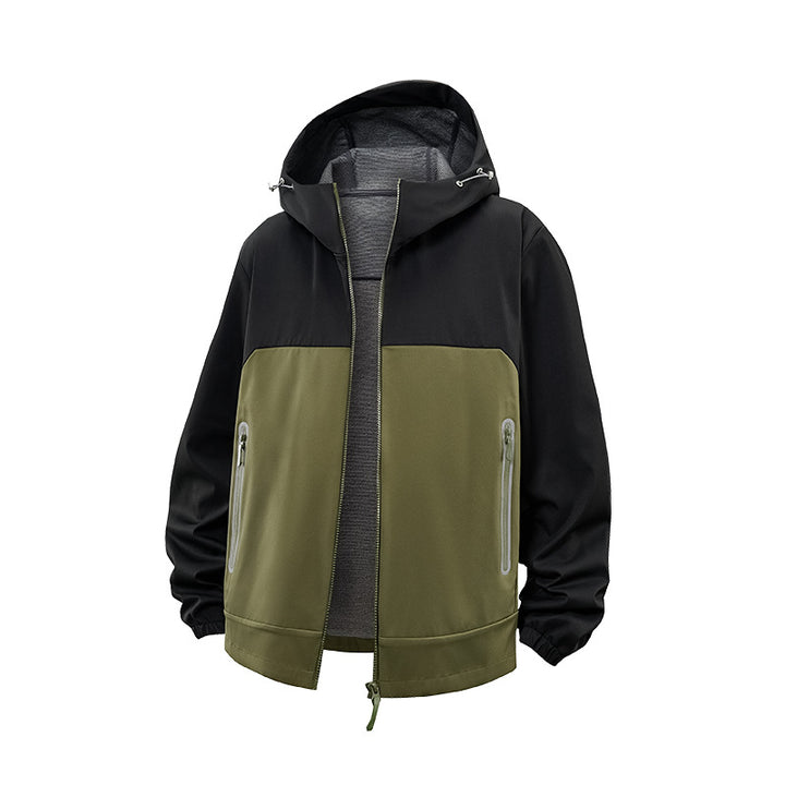 Men's Softshell Outdoor Jacket with Hood, Water-Repellent and Contrasting Inserts Mune Fashion