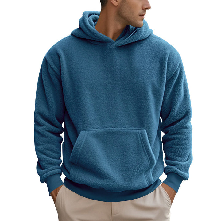 Men's cozy Sherpa fleece hoodie with kangaroo pocket and elastic cuffs Mune Fashion