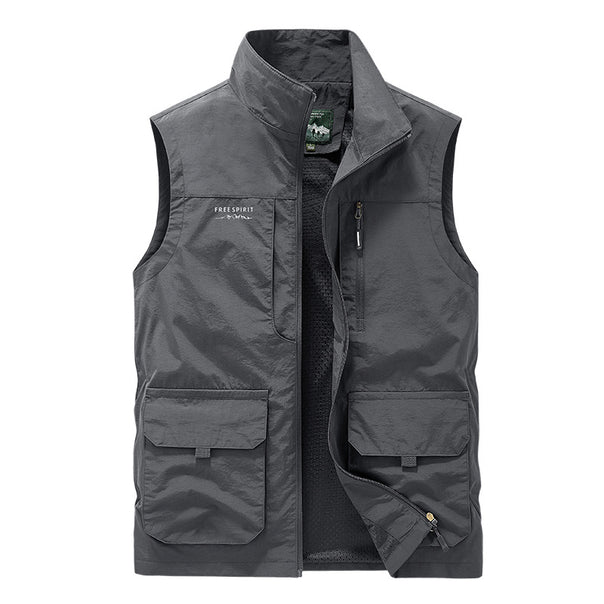 Men's multifunctional utility vest with mesh lining, stand-up collar and multiple pockets Mune Fashion