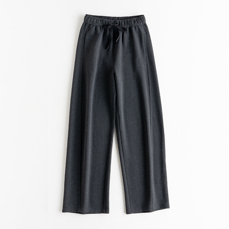 Women's Elastic Wide-Leg Casual Pants with Drawstring and Crease Detail