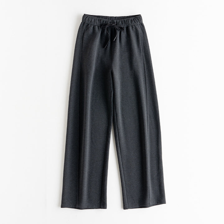 Women's Elastic Wide-Leg Casual Pants with Drawstring and Crease Detail