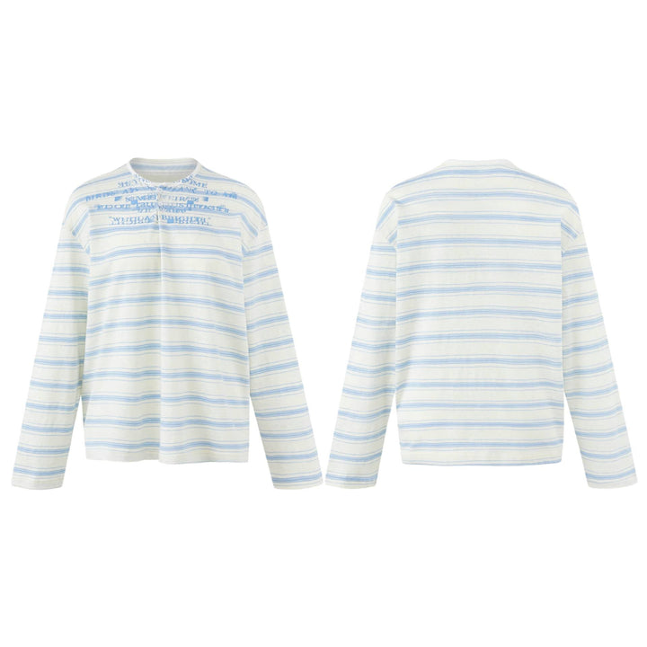 Women Striped Long Sleeve Henley Shirt made of lightweight cotton blend Mune Fashion