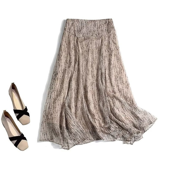Women Flowing Midi Skirt with Pleat Effect and Subtle Polka Dot Print Mune Fashion