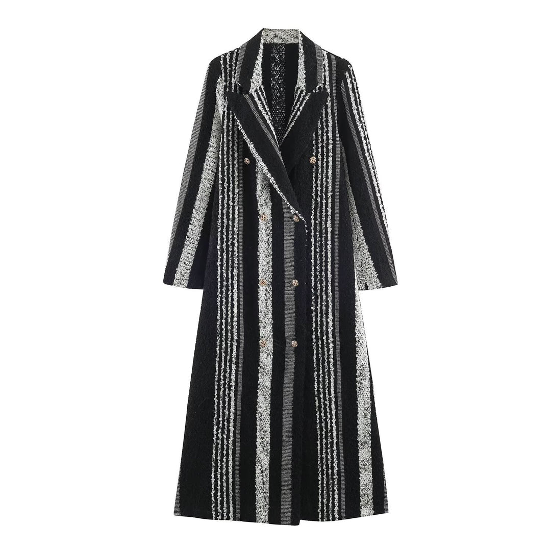 Women Longer Structured Double-Breasted Wool Blend Coat Mune Fashion