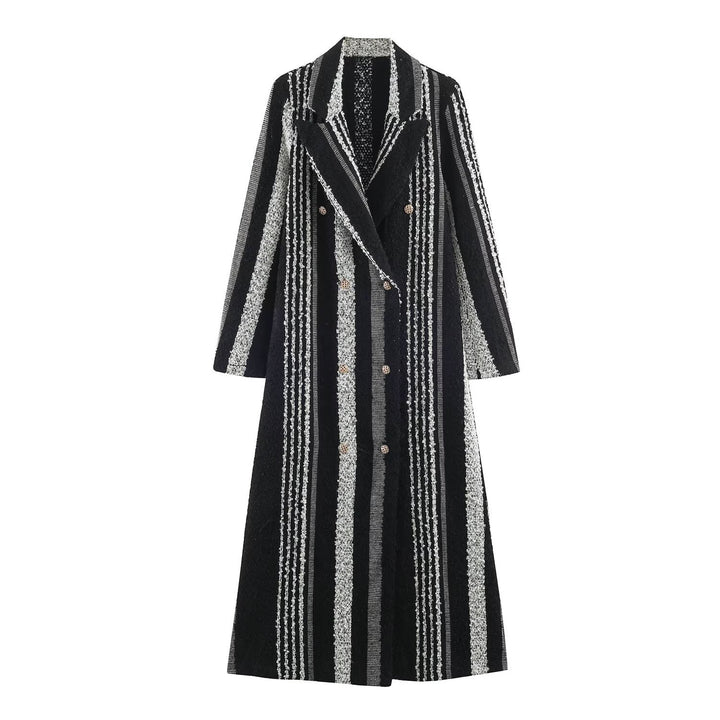 Women Longer Structured Double-Breasted Wool Blend Coat Mune Fashion