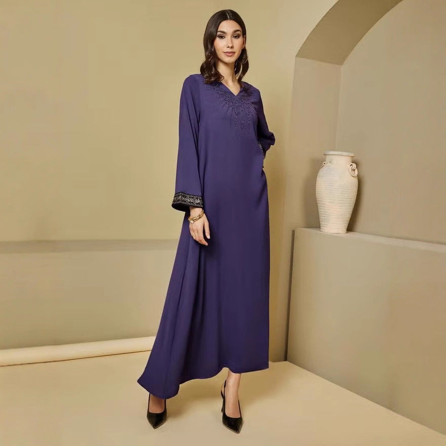 Women Elegant Maxi Dress with Embroidered Sleeves Mune Fashion