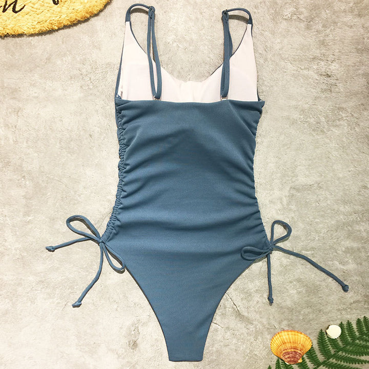 Ladies one-piece swimsuit with side gathering and adjustable straps Mune Fashion