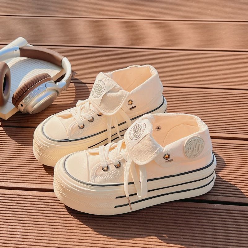 Women's High Platform Sneakers with Fashionable Fabric Upper and Loose Lacing Mune Fashion