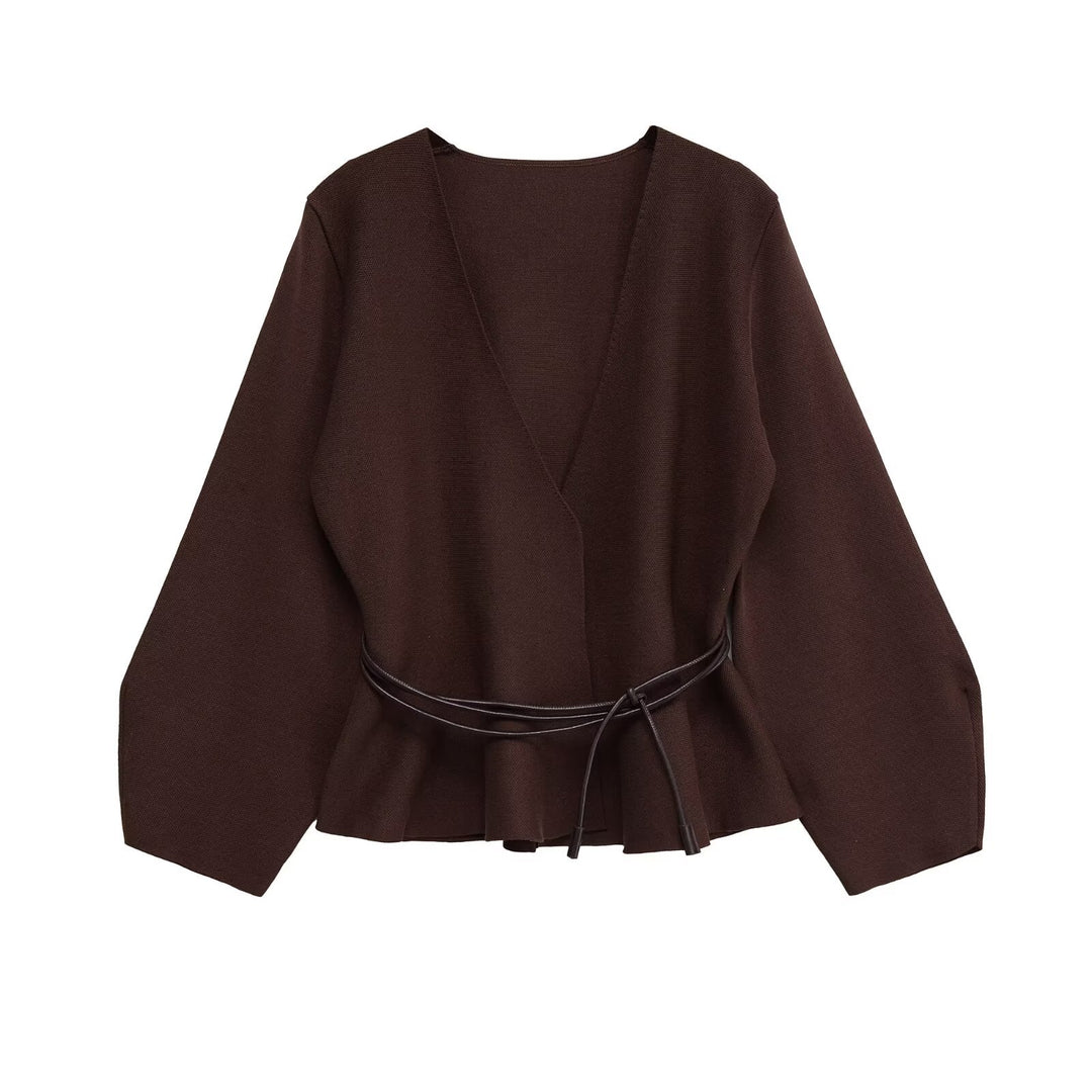 Women's wrap cardigan made of fine knit with kimono sleeves and waist belt Mune Fashion