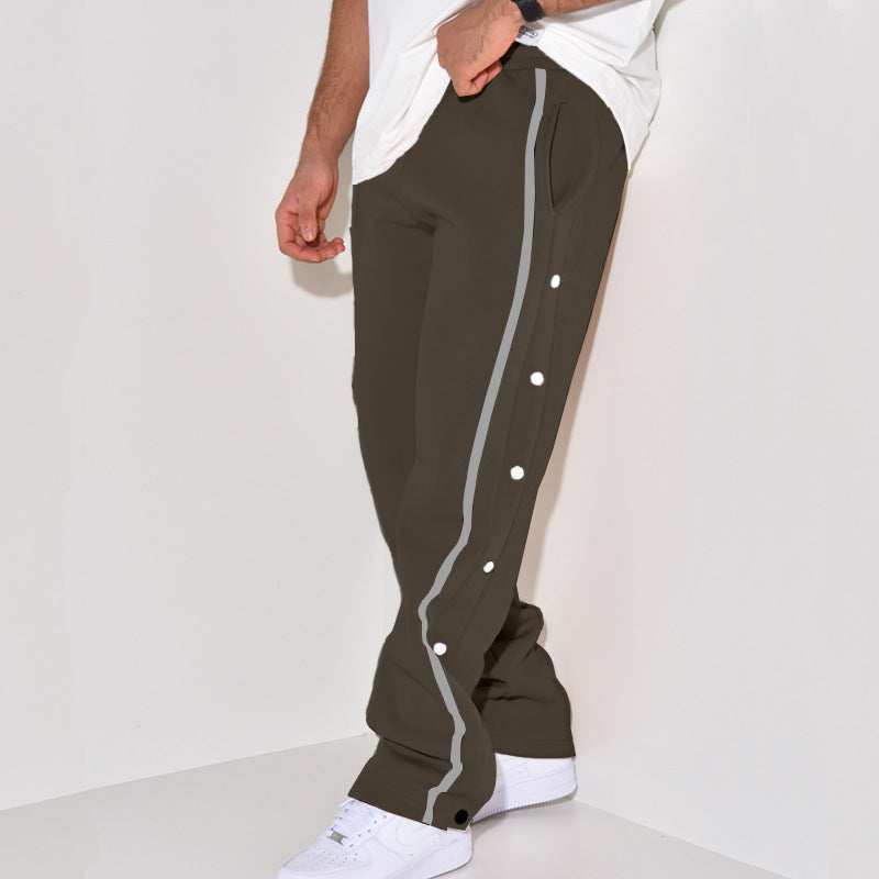Men's Snap Track Pants with Side Contrast Stripe, Snap Button Placket and Elastic Waistband Mune Fashion