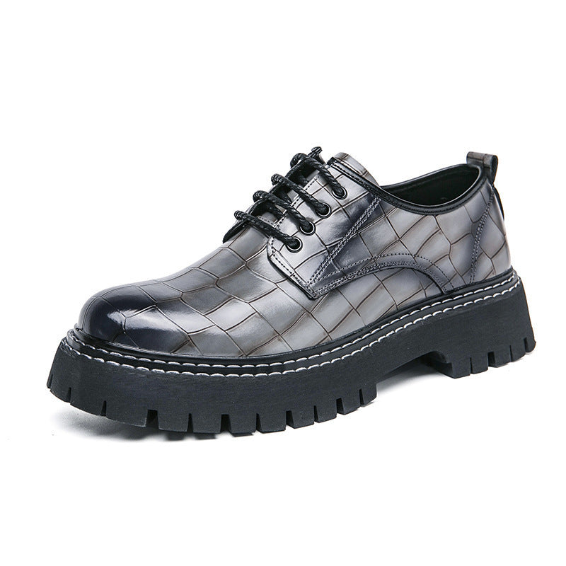 Women's Chunky Derby Lace-Up Shoe with Crocodile Embossing, Lacquered Faux Leather and Profiled Platform Sole Mune Fashion