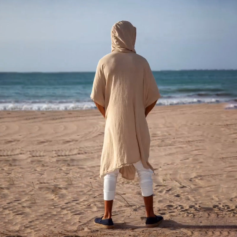 Men's Hooded Kaftan made of Linen-Cotton Blend Oversized with Pockets Mune Fashion