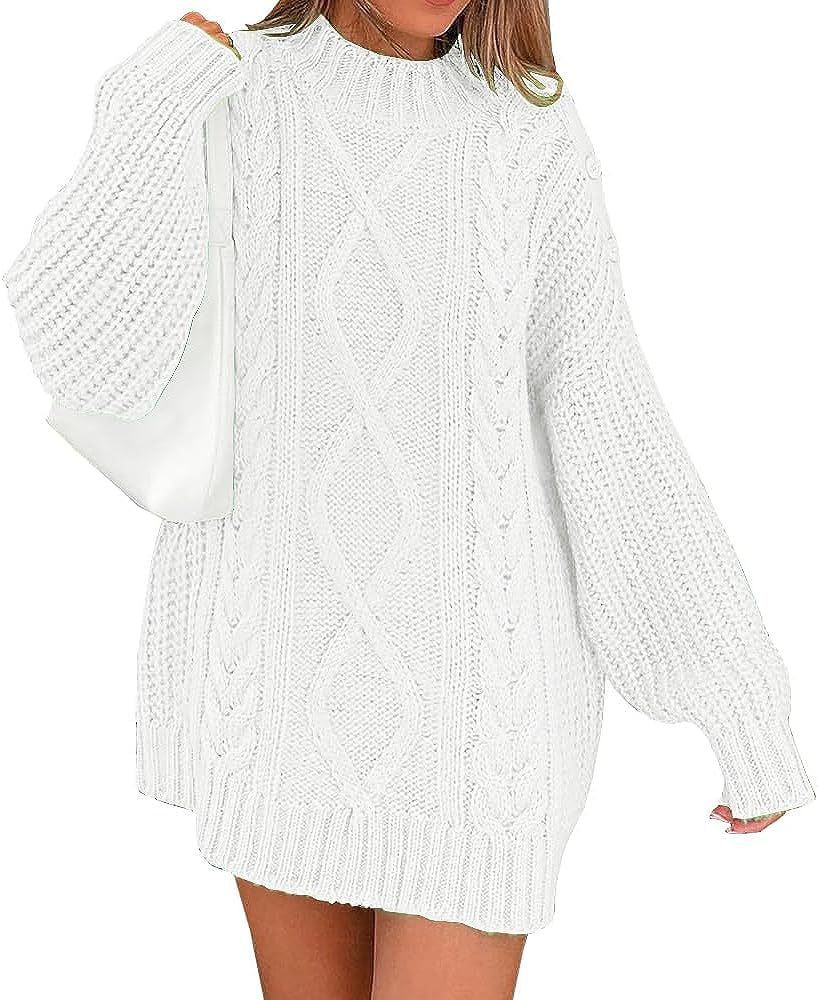Women’s Oversized Knit Dress with Cable and Ribbed Texture Mune Fashion