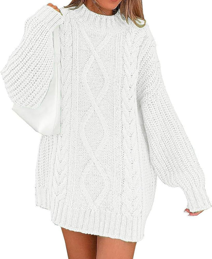 Women’s Oversized Knit Dress with Cable and Ribbed Texture Mune Fashion