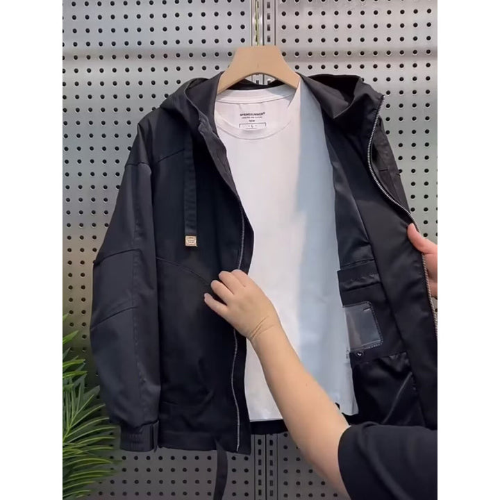 Men's Lightweight Utility-Style Hooded Jacket with Interior Organization and Front Zipper Mune Fashion