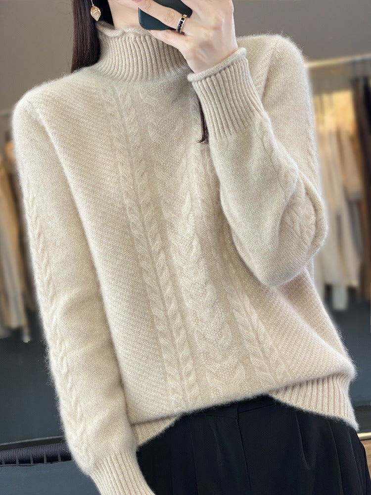 Women's Soft Cable Knit Mock Neck Sweater with Cashmere-like Feel and Extended Ribbed Cuffs Mune Fashion