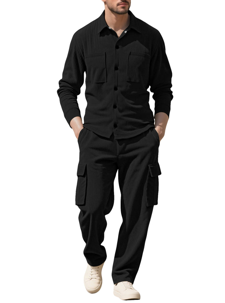 Men's ribbed worker shirt with chest pockets and relaxed cargo pants Mune Fashion