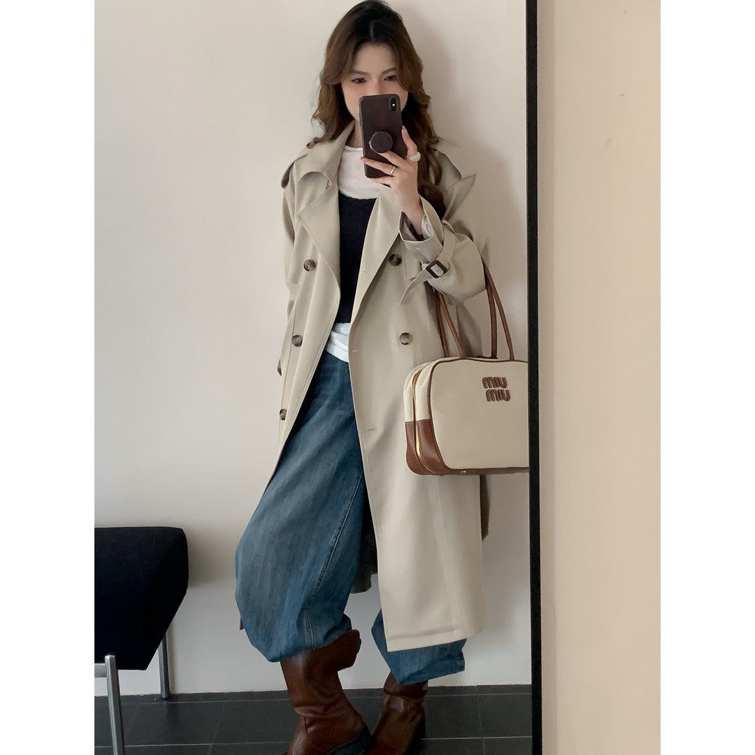 Women Long Trench Coat with High Collar, Double Storm Flap and Adjustable Cuffs Mune Fashion