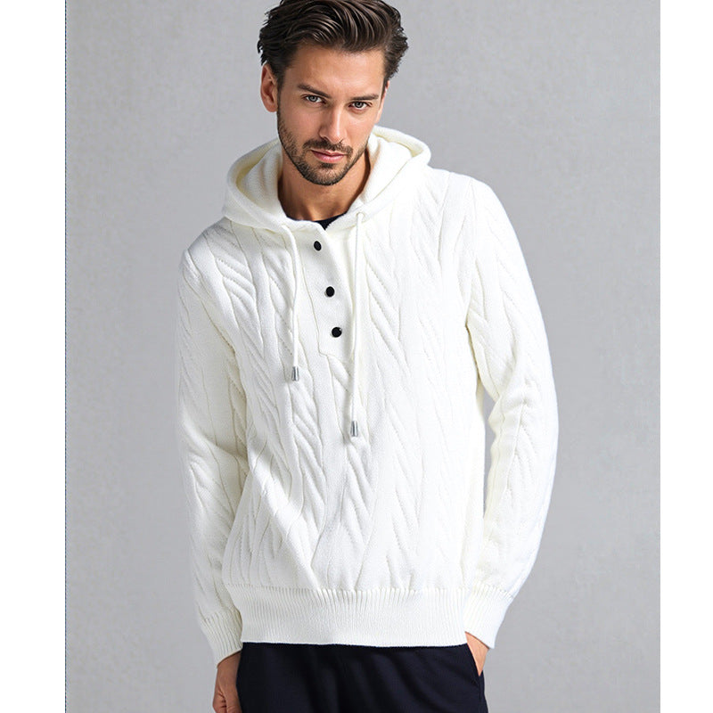 Men's Structured Cable Knit Hoodie with Button Placket Mune Fashion