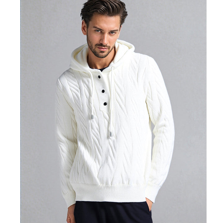 Men's Structured Cable Knit Hoodie with Button Placket Mune Fashion