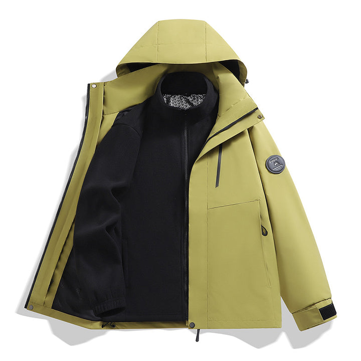 Men's softshell performance jacket with removable hood, concealed full-length zipper, and ergonomic cut Mune Fashion