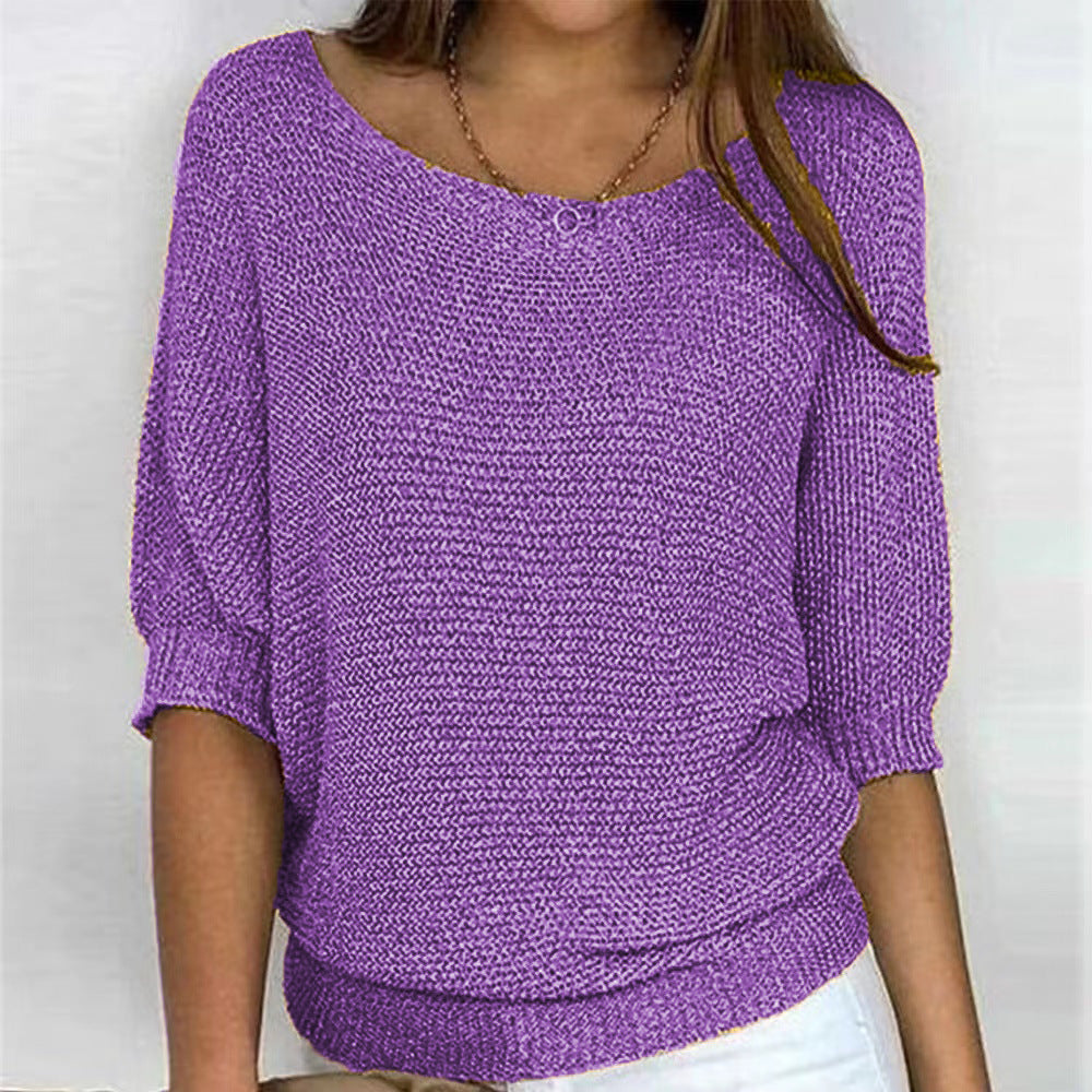Ladies nan lightweight casual fine knit pullover with wide neckline Mune Fashion