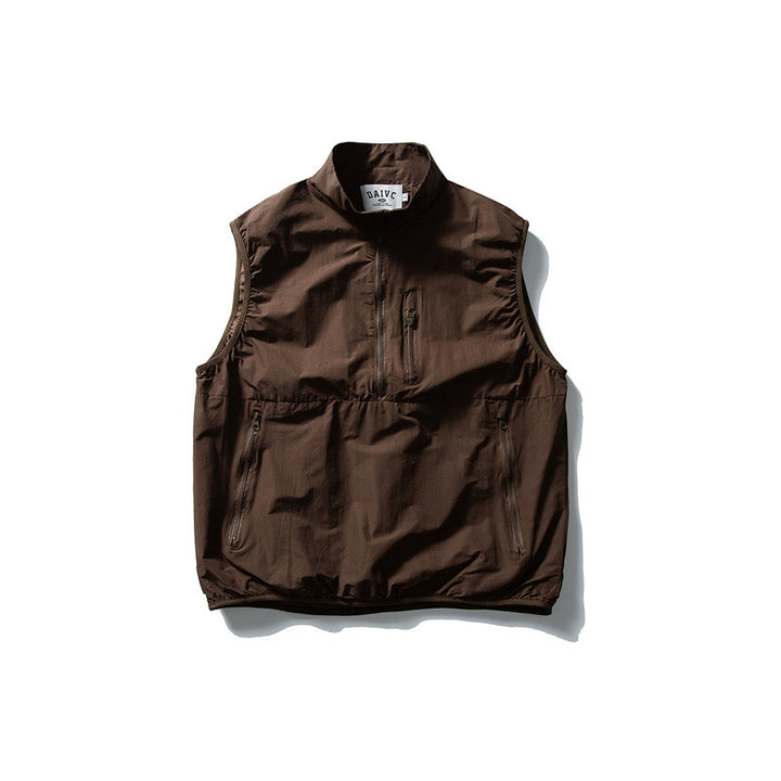 Men's Technical Utility Vest with High Stand Collar, Half Zipper and Weather-Resistant Pockets Mune Fashion