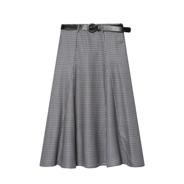 Women A-line midi skirt with high waist and belt Mune Fashion