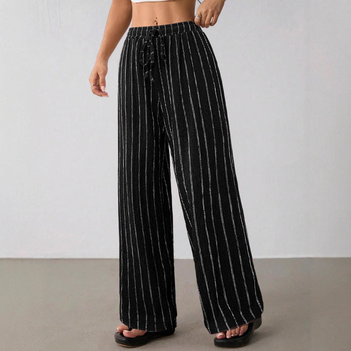 Women's Wide Knit Pants with High Waist and Drawstring Mune Fashion