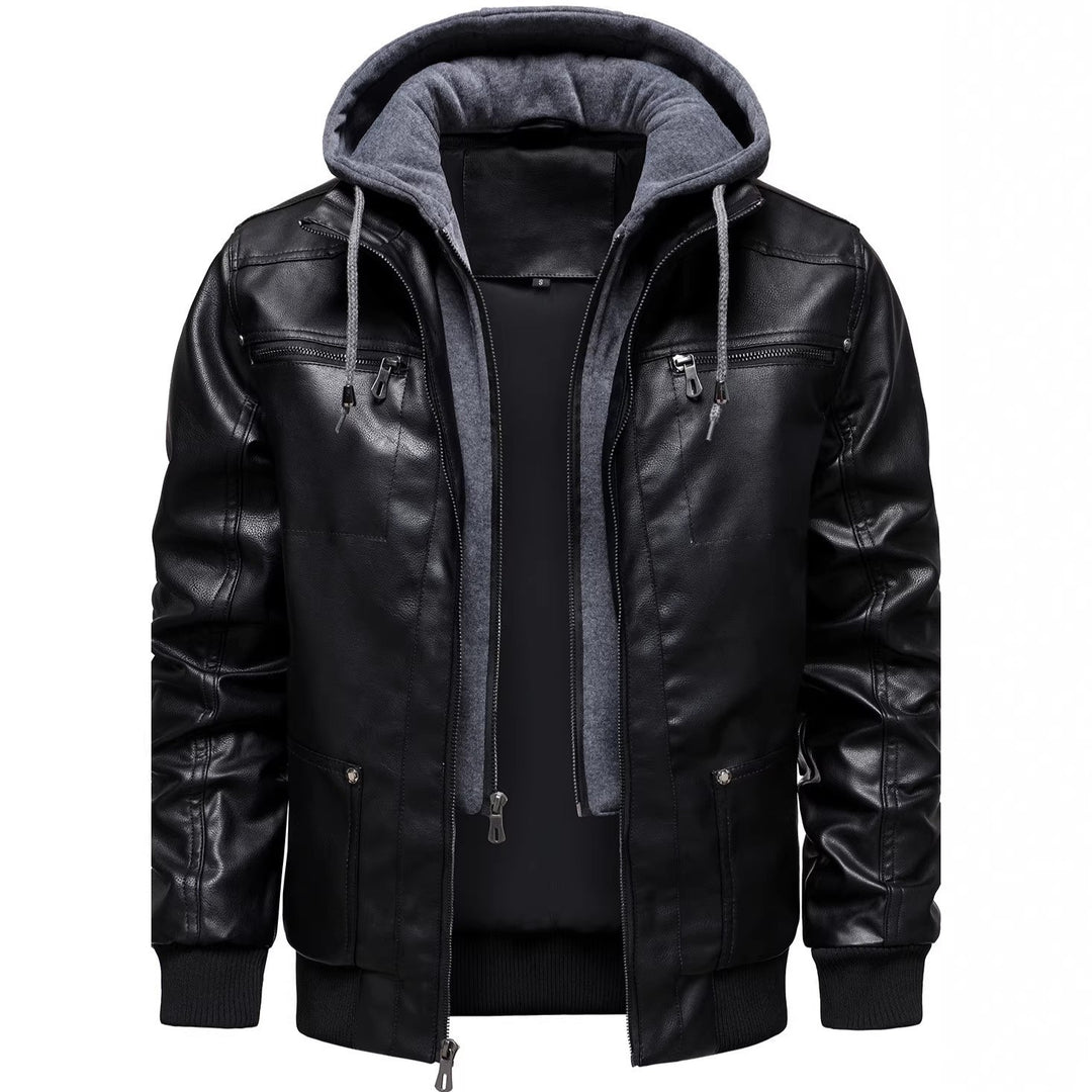 Men's sporty leather jacket with hood Mune Fashion