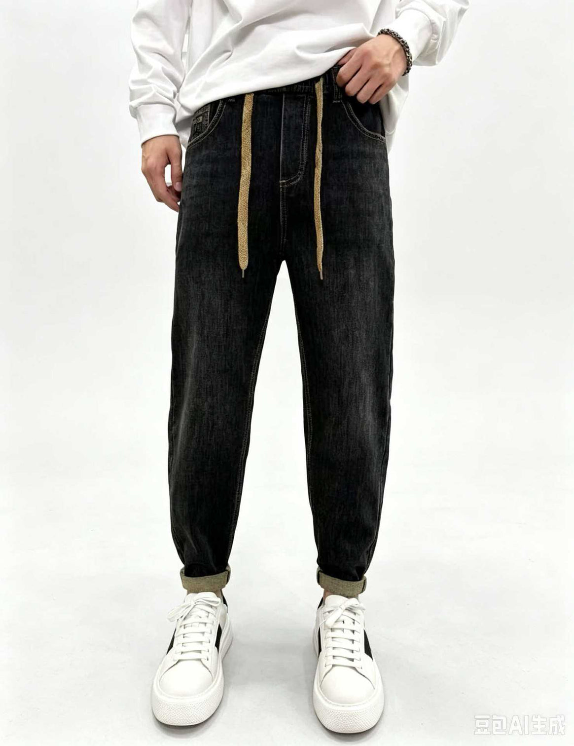 Men's Relaxed Denim Jogger with Drawstring and Elastic Hem Mune Fashion