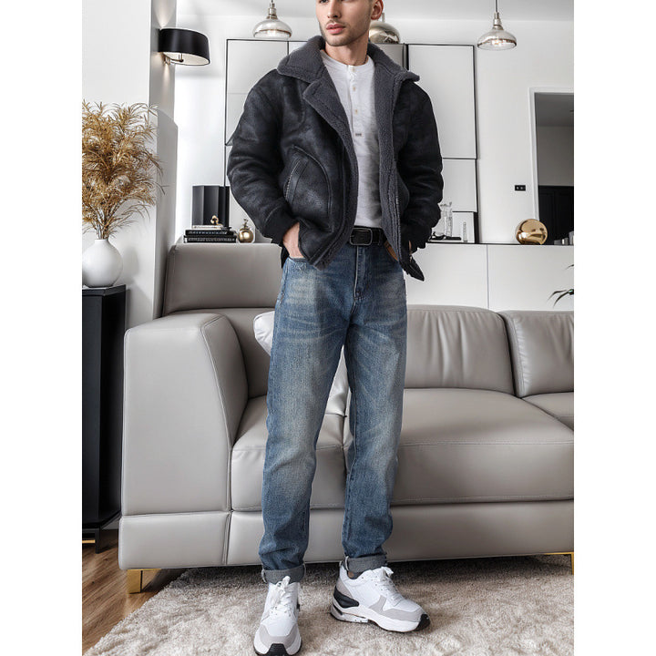 Men's Relaxed-Tapered Vintage Jeans with Used Effect and Cuffed Hem Mune Fashion