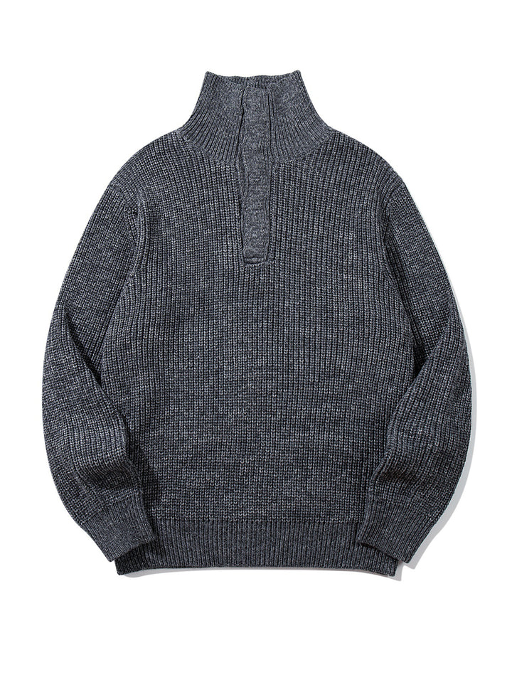 Unisex Chunky Knit Turtleneck Sweater with Half Button Placket Mune Fashion