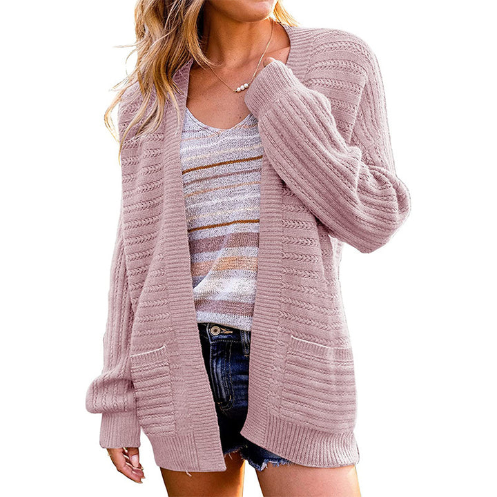 Women Oversize Knit Cardigan with Patch Pockets and Ribbed Structure Mune Fashion