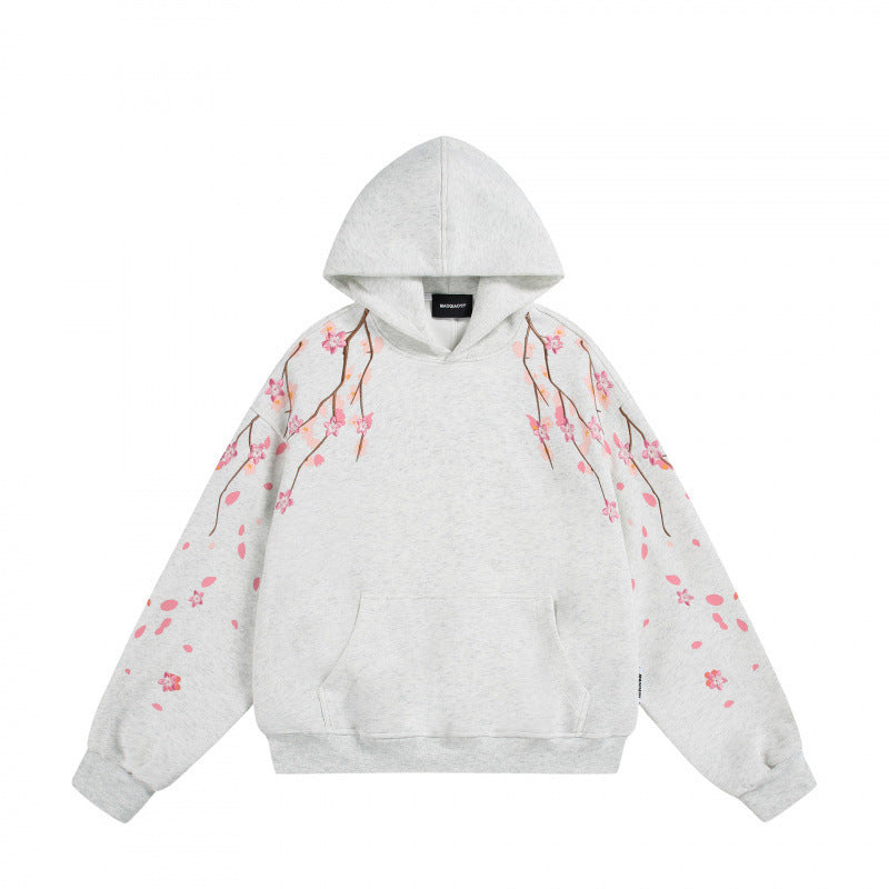 Unisex Oversize Hoodie with Cherry Blossom Print, Kangaroo Pocket and Loose Fit Mune Fashion