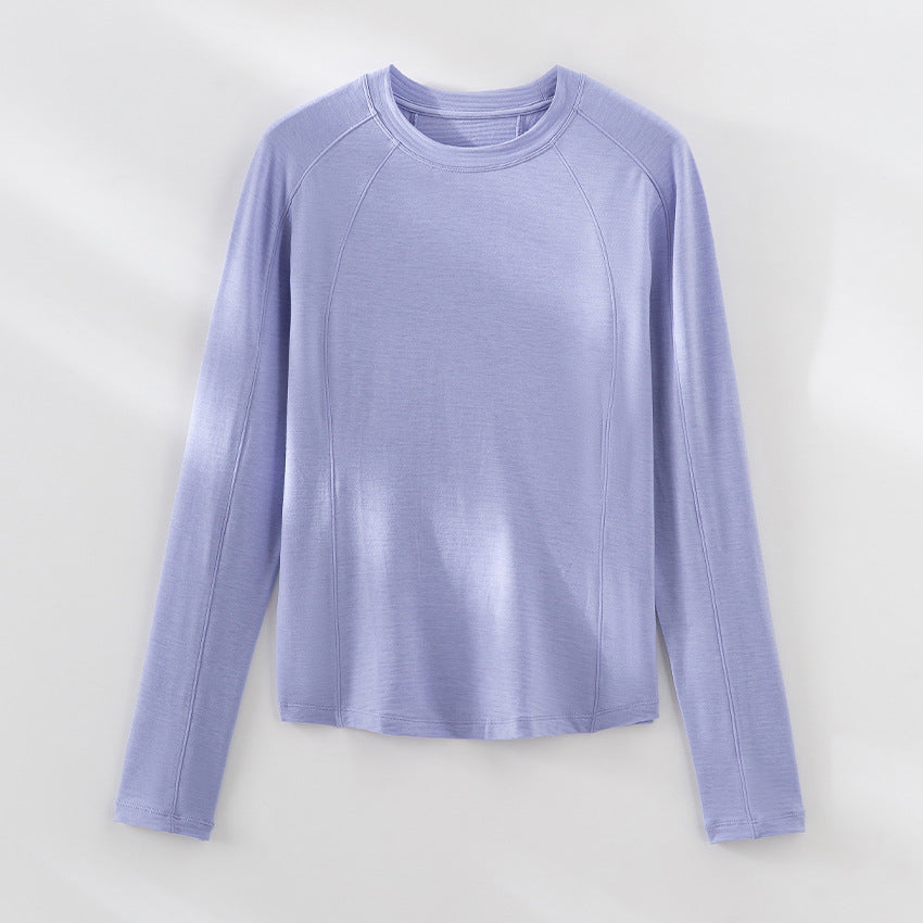 Women's Lightweight Long Sleeve Fine Knit Top with Raglan Sleeves and Round Neck Mune Fashion