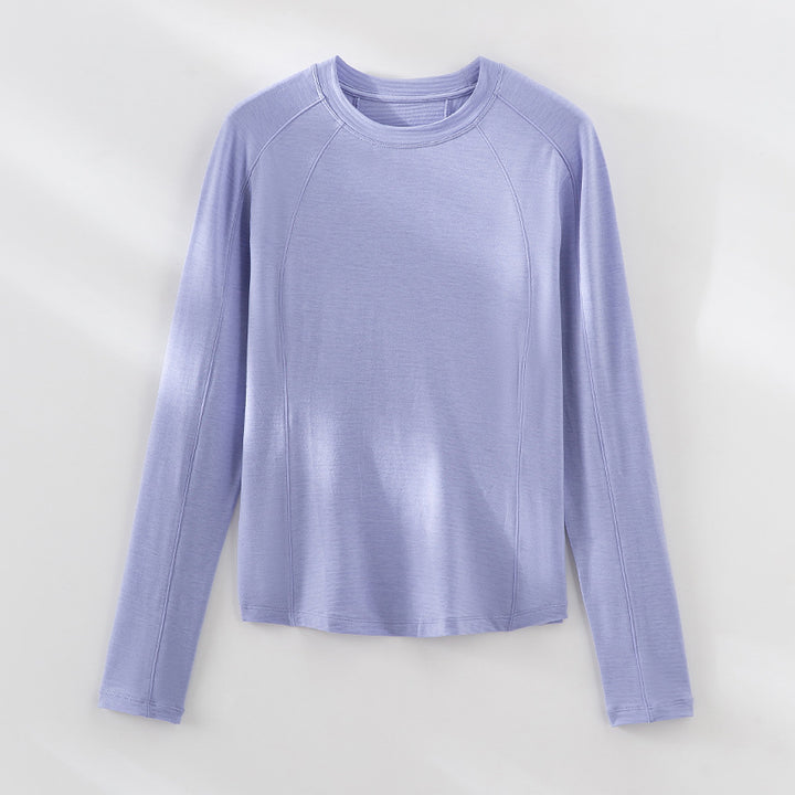 Women's Lightweight Long Sleeve Fine Knit Top with Raglan Sleeves and Round Neck Mune Fashion