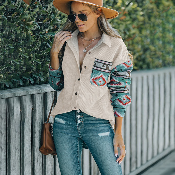 Women Casual Checkered Corduroy Shirt Blouse Mune Fashion