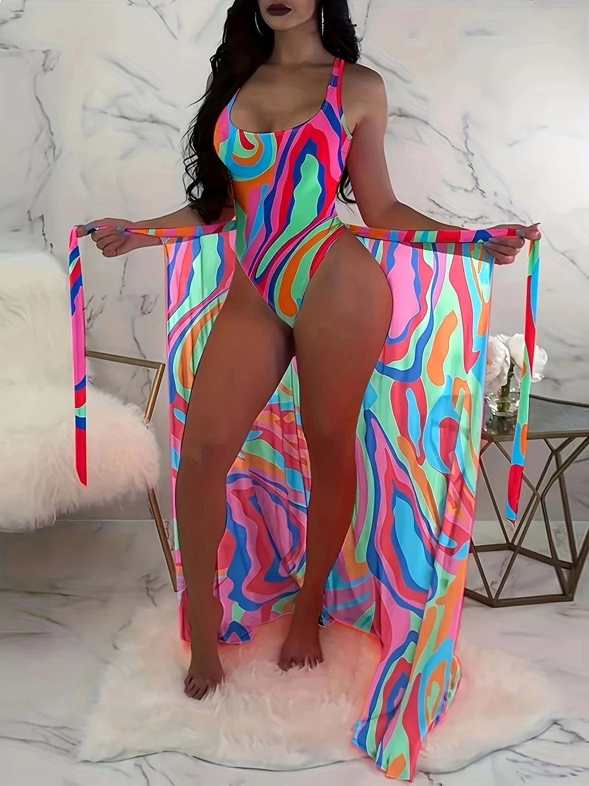 Women's One-Piece Swimsuit with Trendy Print and Wrap Detail Mune Fashion