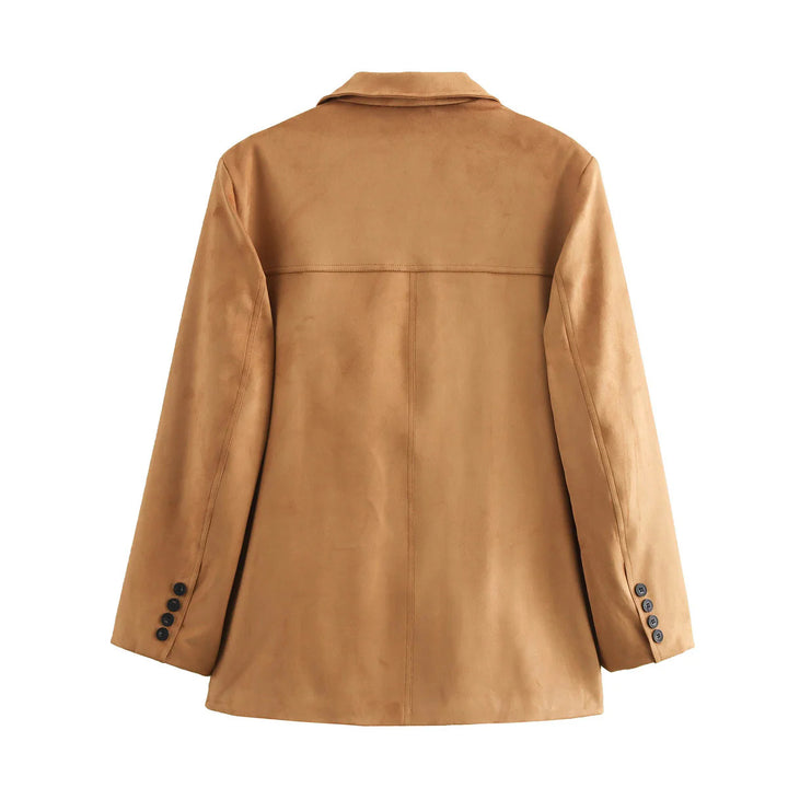 Women's cropped suede blazer with lapel collar and patch pockets Mune Fashion