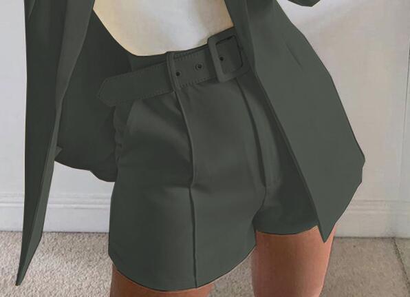 Women's Two-Piece Tailored Blazer Set with High-Waisted Shorts and Belt Mune Fashion