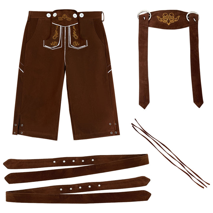 Men's knee-length suede imitation leather pants with detailed embroidery Mune Fashion
